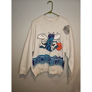 Vintage Charlotte Hornets Sweatshirt Sz L NBA Salem Crew Double Sided USA